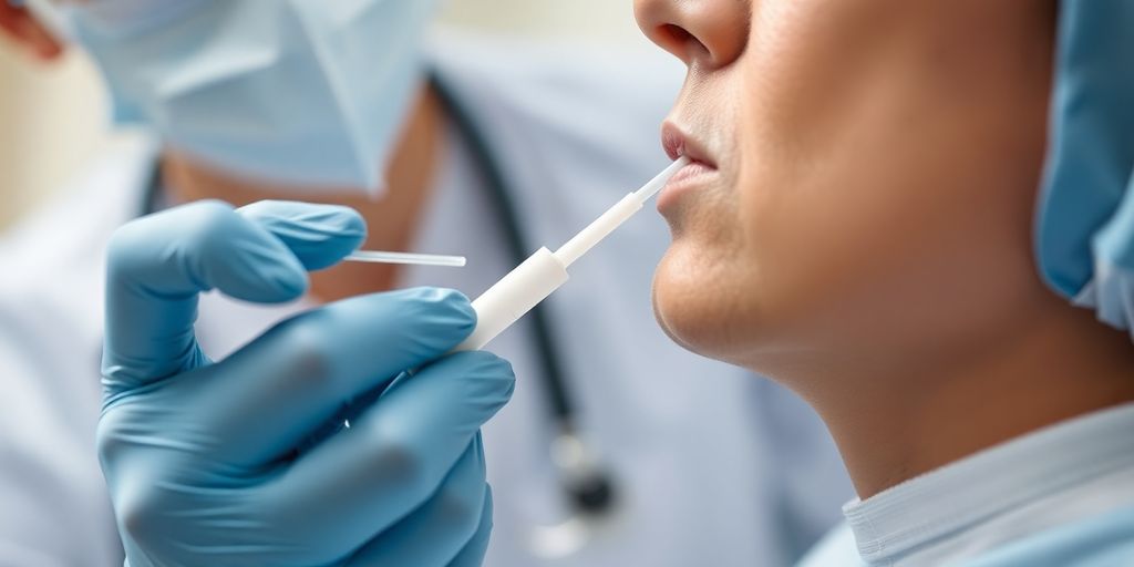 Person getting a nasal swab for flu test.