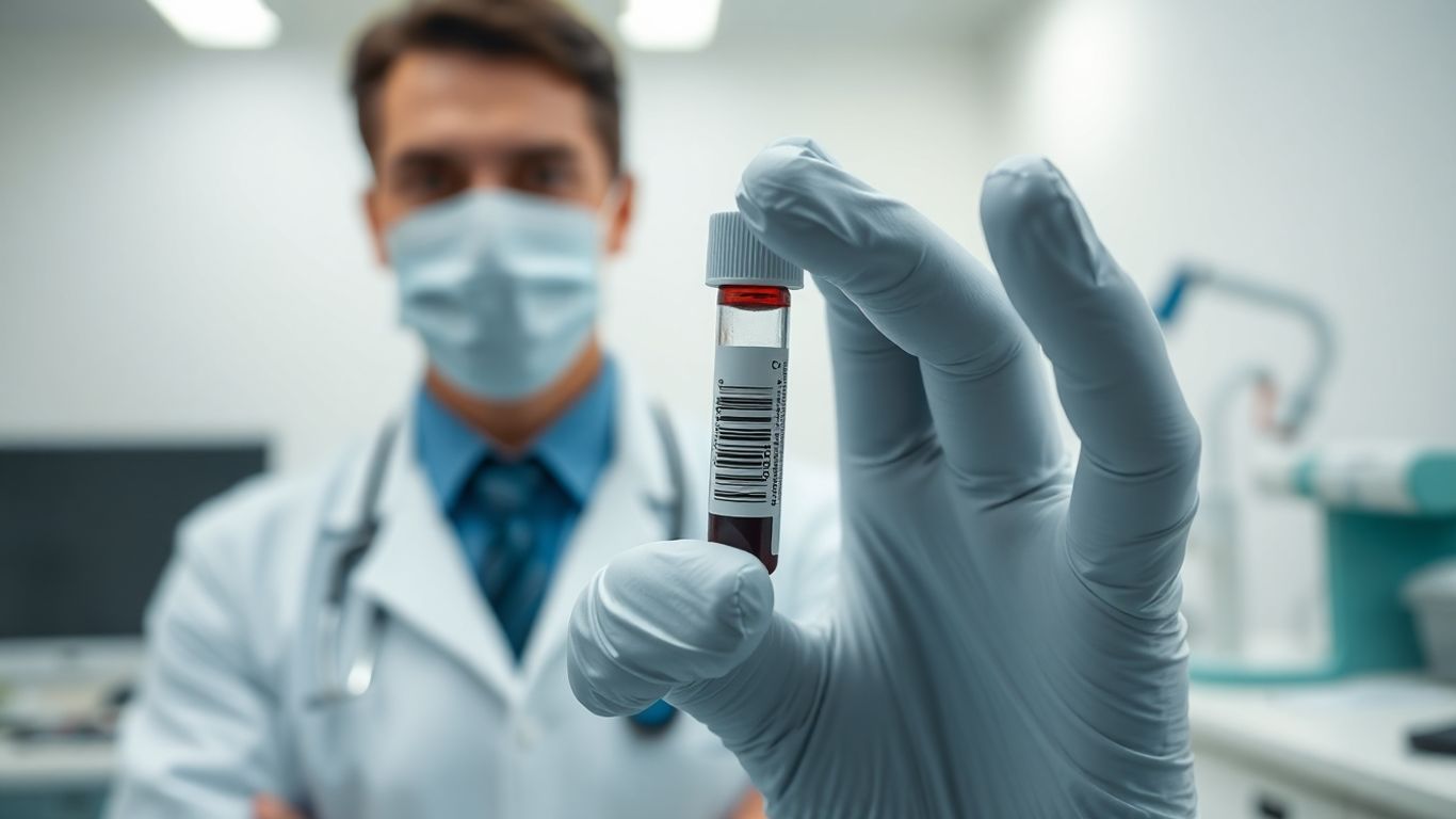 Doctor holding blood sample in modern clinic