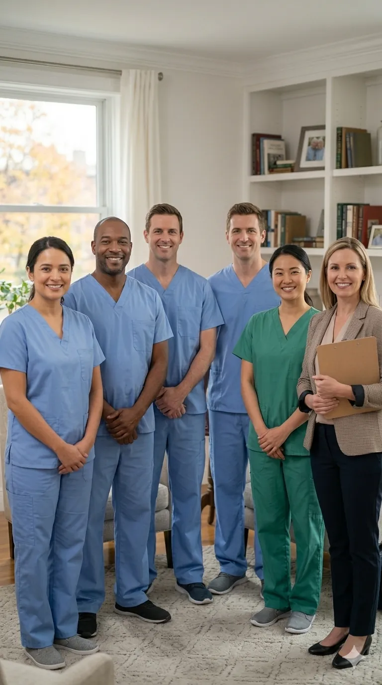 Group of licensed OIIQ and OIIAQ private nurses and certified personal support workers (PSWs), and professional social workers from A+ Solutions Home Health